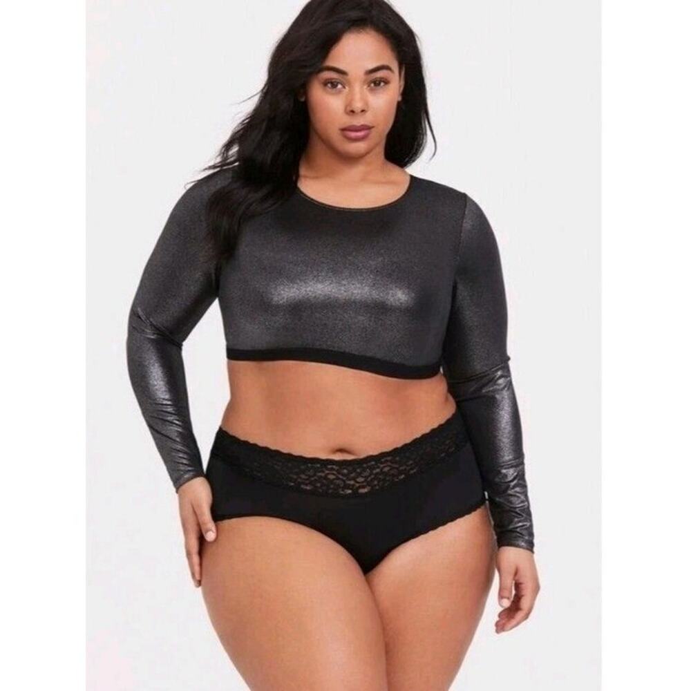 Torrid Curve Womens 4X Black Shimmer Mesh Long Sleeve Under-It-All Crop Top 4X